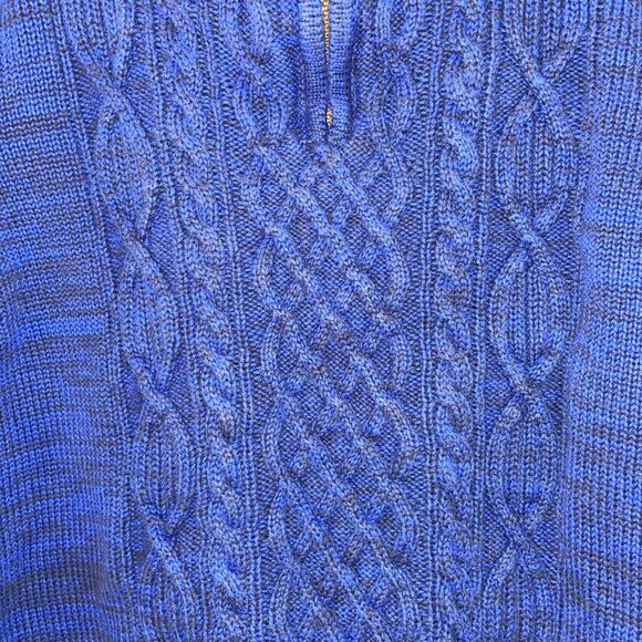 Lands End Blue Cable Knit Half-Zip Sweater L 14-16 - Picture 2 of 6